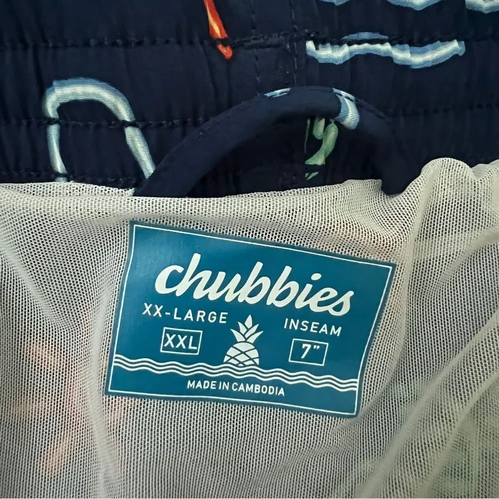 chubbies 7” Inseam swim trunks Men Size XXL Blue Tropical Flamingos Palm trees